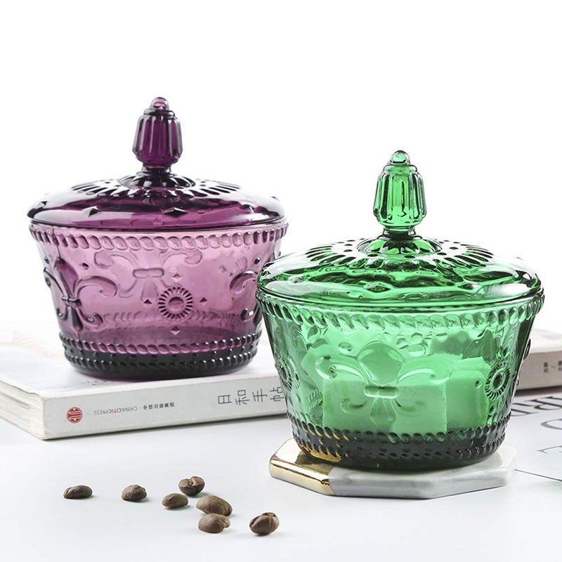 MASSJOY European Retro Nostalgic Three-Dimensional Relief Color Glass Jar Candy Jar Seasoning Jar With Lid - Image 2